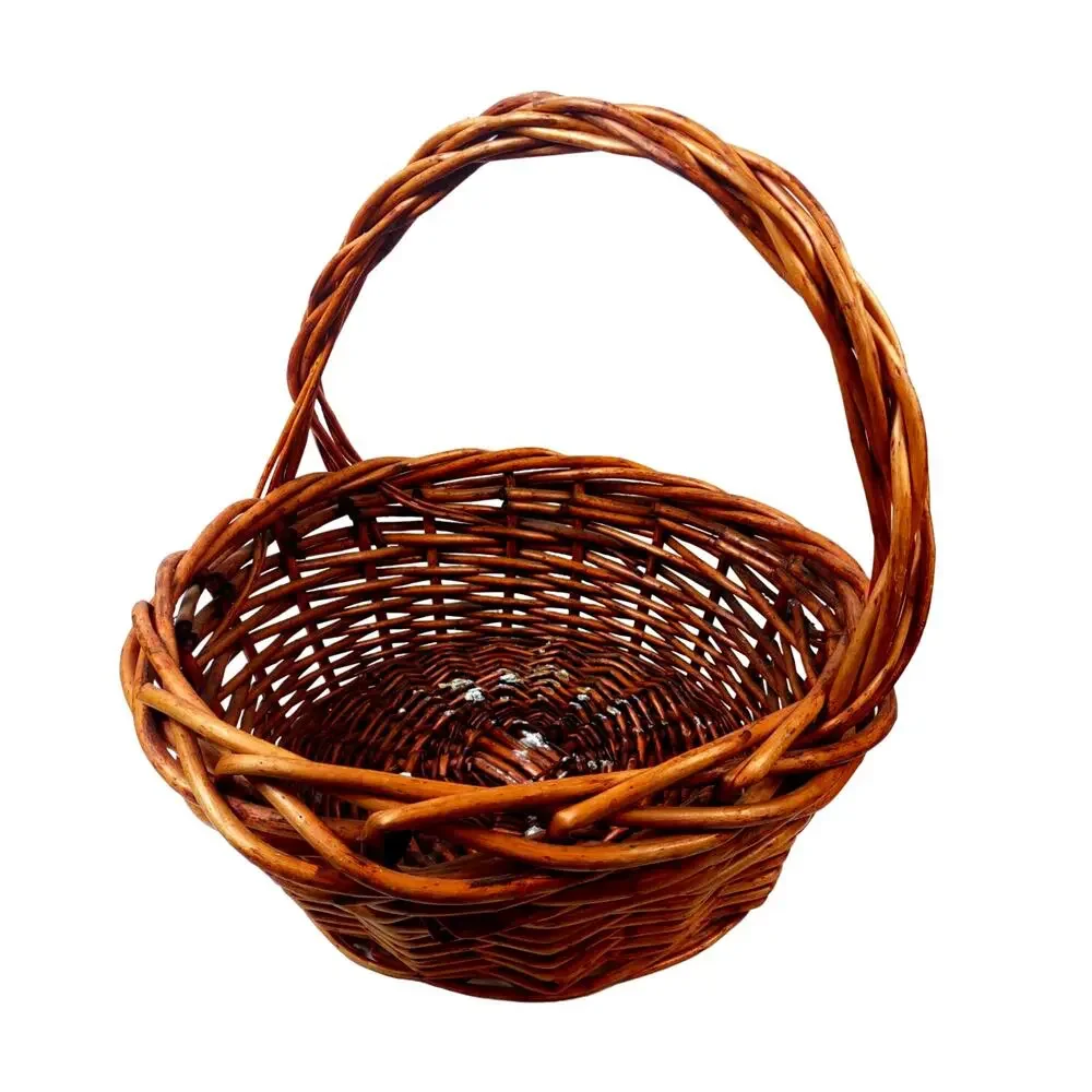 Large Rustic Woven Rattan Handled Basket Twisted Handle 19